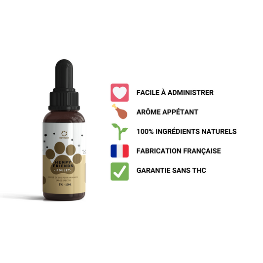 Huile CBD Animaux 3% Poulet Broad Spectrum | Novaloa
