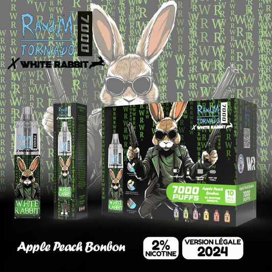 Puff rechargeable White Rabbit x RandM Tornado 7000 – Apple Peach Bonbon (2% nicotine)