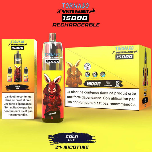 Puff rechargeable White Rabbit x Tornado 15000 – Cola Ice (20 mg sels de nicotine)