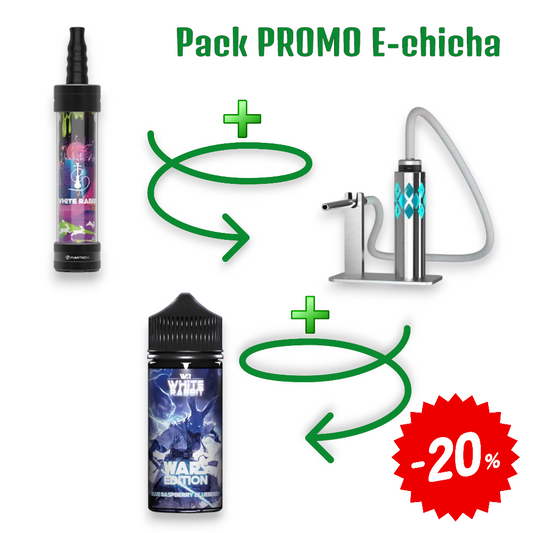 Pack e-chicha White Rabbit Hookah Air – métal brossé + Blue Raspberry Blueberry (100 ml)