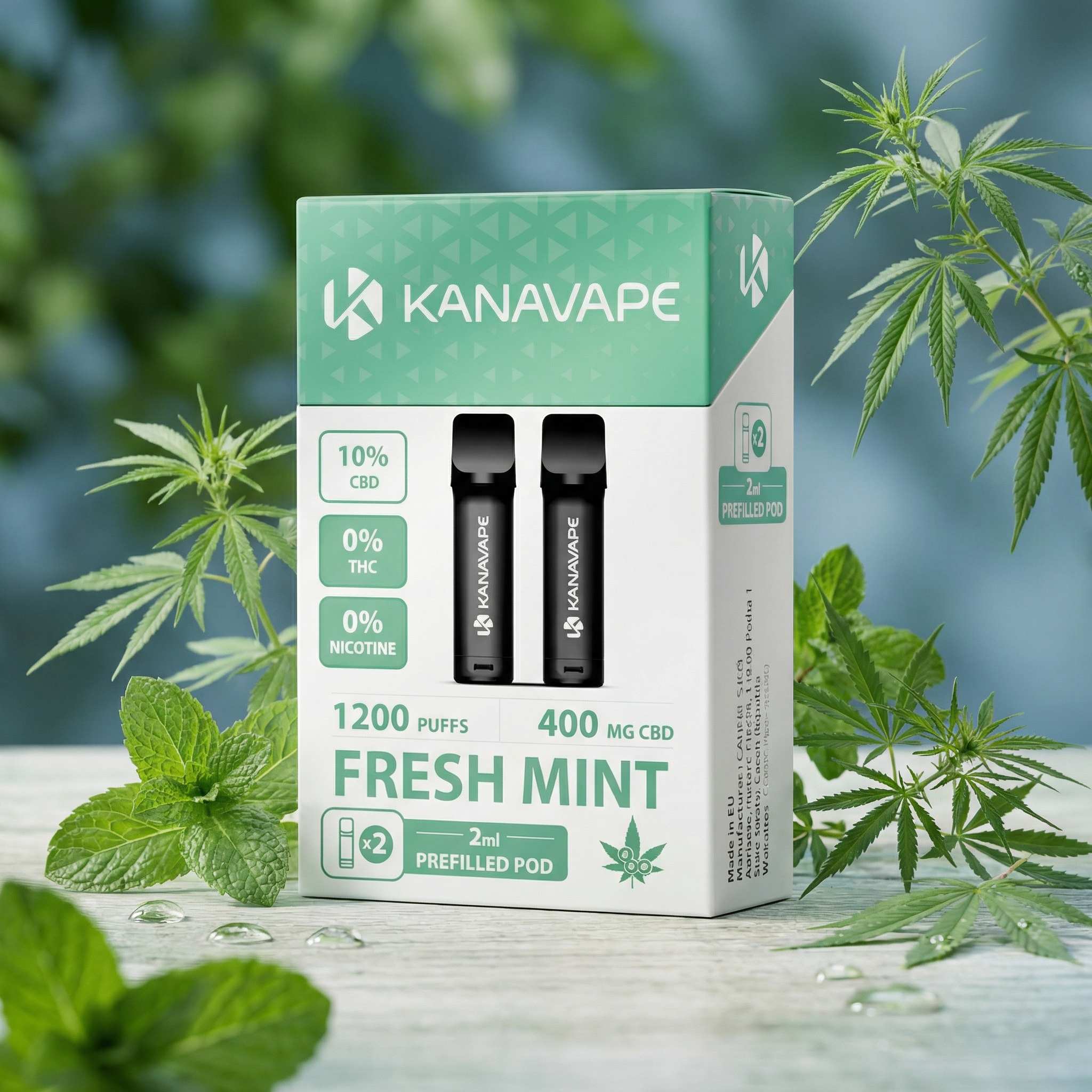 Pack 2 Pods CBD Kanavape Fresh Mint (400mg) — Compatible Elfbar