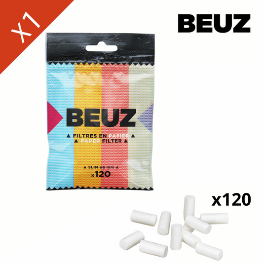 Sachet de 120 filtres papier Beuz Slim Blanc (6 × 15 mm)